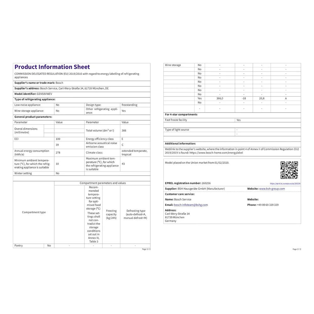 Bosch Congélateur 366 L GSN58VWEV
