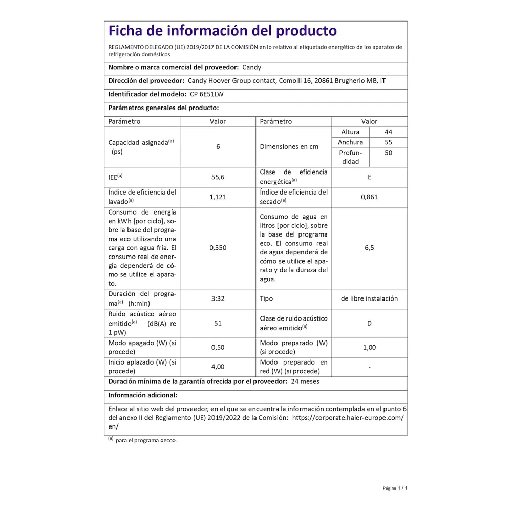 Candy Lave-vaisselle 6E51LW