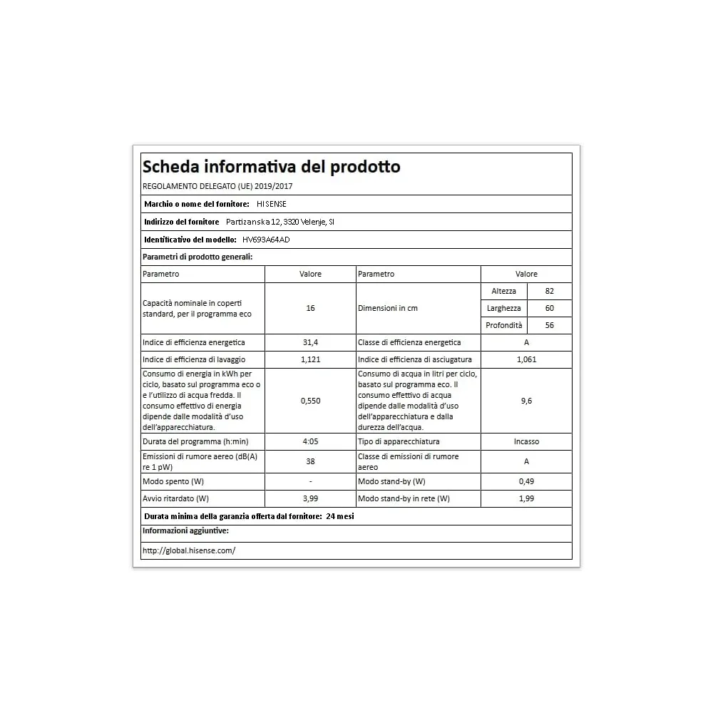 Hisense Lave-vaisselle 16 couverts HV693A64AD