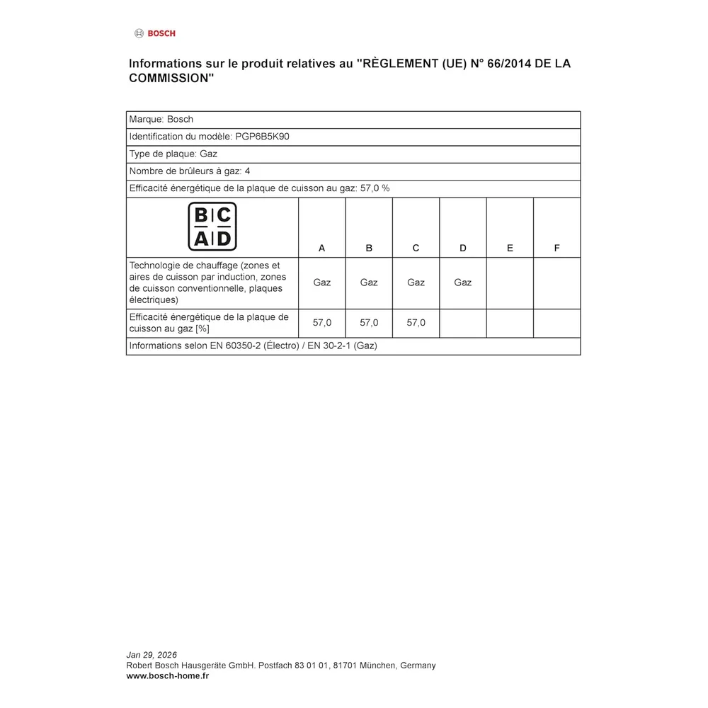 Bosch Plaque de cuisson PGP6B5K90