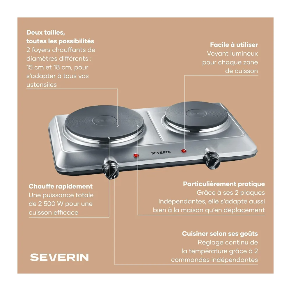 Severin Plaque de cuisson électrique double, 2 feux, réchaud de camping