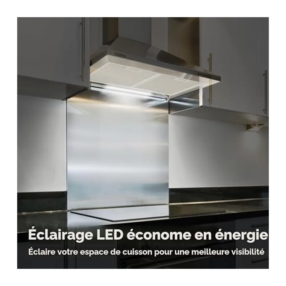 CIARRA CBCS6201 Hotte Aspirante 60 cm Classe A++ Murale Inox [Classe énergétique A++]