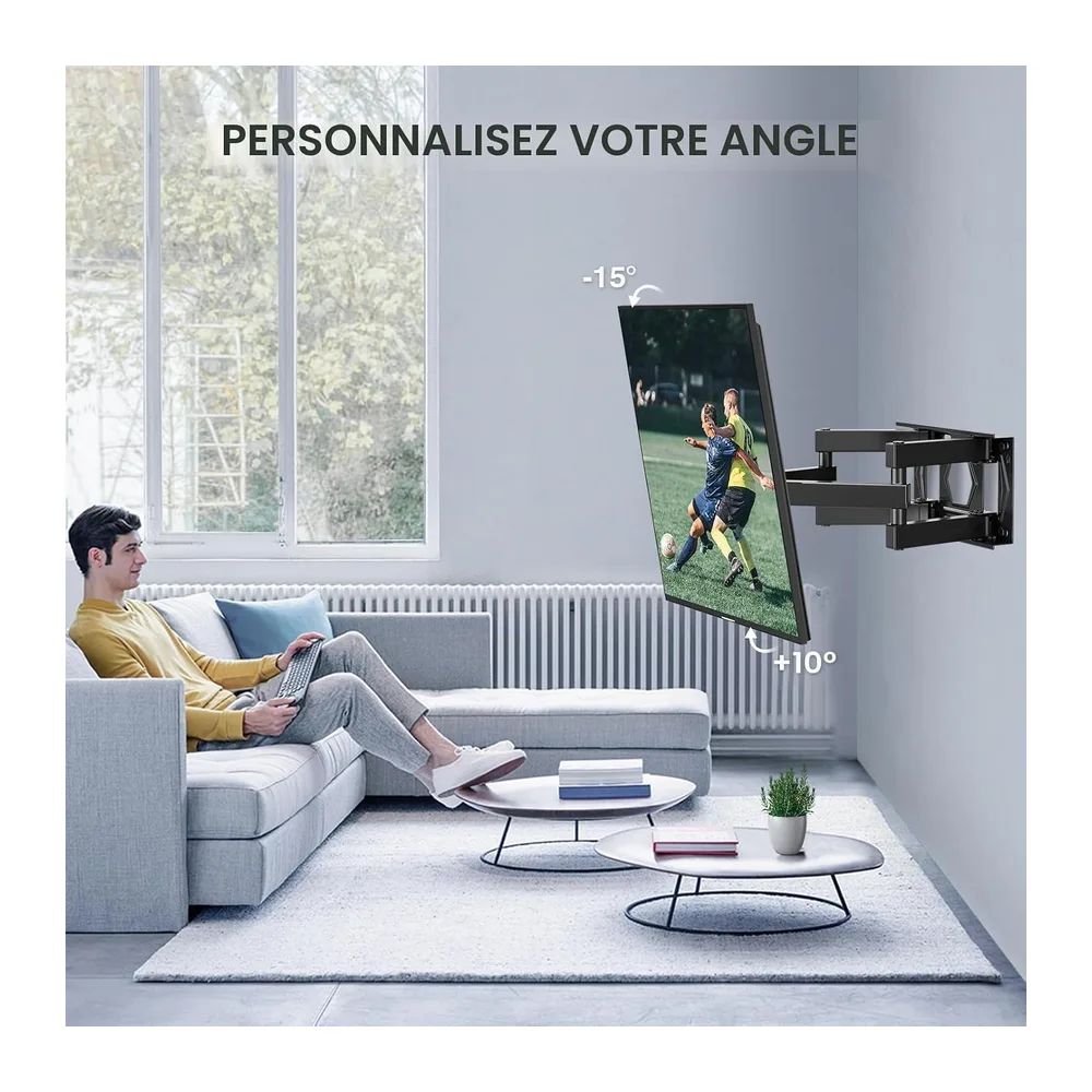 PERLESMITH Support Mural TV, Fixation TV Murale Inclinable et Orientable pour Écrans 26-65 Pouces Jusqu'à 45Kg, VESA 400