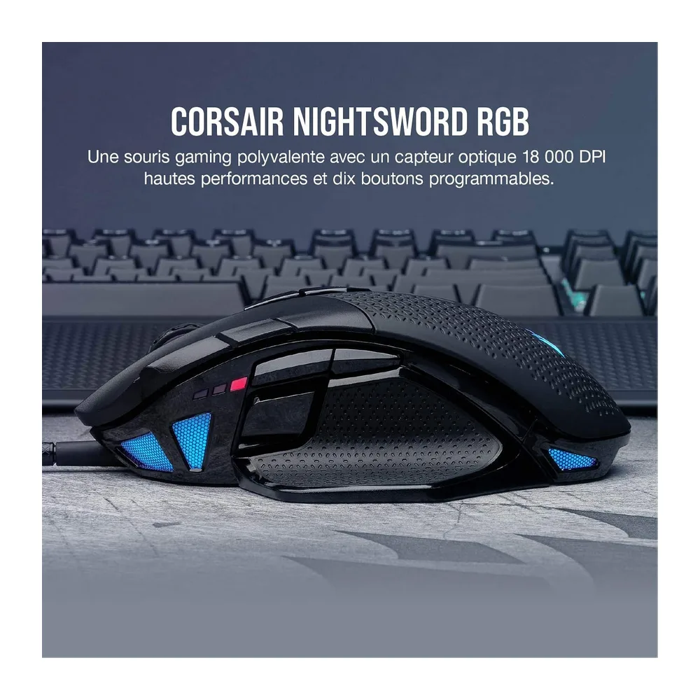 Corsair NIGHTSWORD RGB Souris de Jeu FPS/MOBA Filaire – Noir