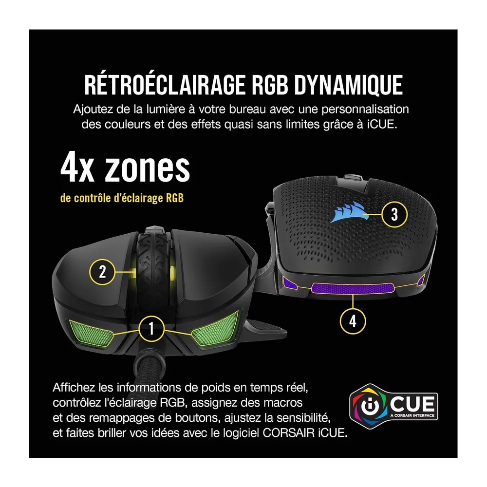 Corsair NIGHTSWORD RGB Souris de Jeu FPS/MOBA Filaire – Noir
