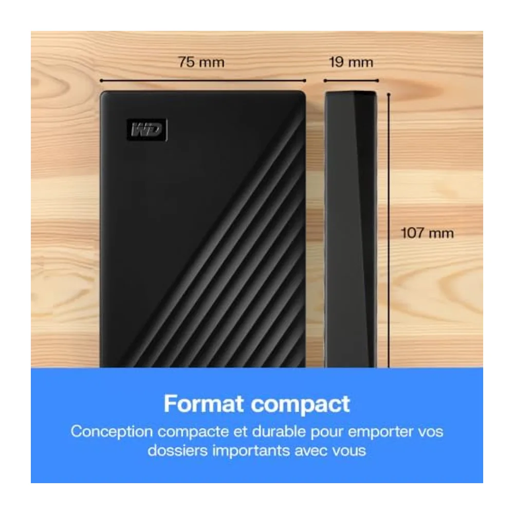 WD 5To My Passport Disque Dur Externe Portable, Parfait pour sauvegarde et stockage, compatibilité avec PC, Xbox et PS4,