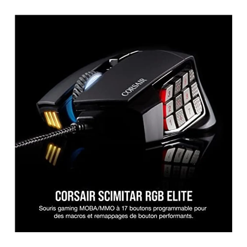 Corsair Scimitar RGB Elite Souris de Jeu Filaire MOBA/MMO – Noir