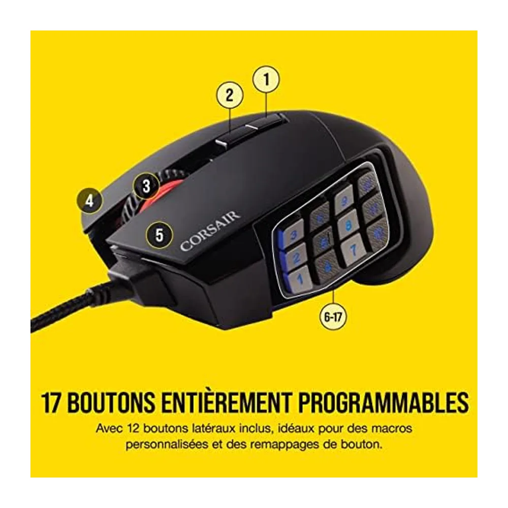 Corsair Scimitar RGB Elite Souris de Jeu Filaire MOBA/MMO – Noir
