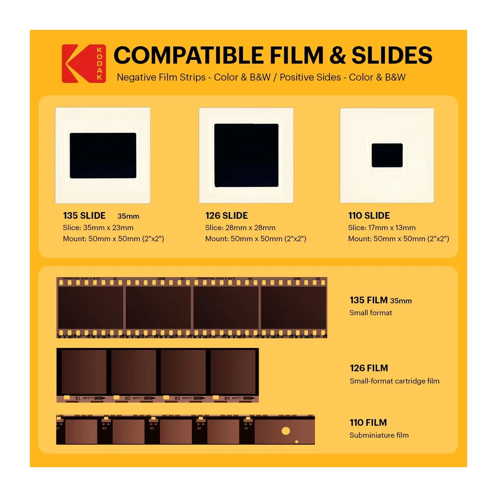 KODAK Slide N Scan avec Grand écran LCD 5 Pouces, convertit Les négatifs et Diapositives Couleur et Noir et Blanc 35 mm, 126, 110 en Haute résolution JPEG 22 MP