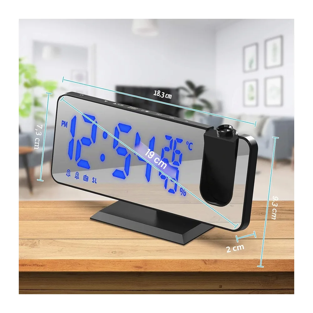TAKRINK Radio Reveil Projecteur Plafond 180° FM Alarmes Snooze Luminosité | Réglage Facile, 70 Stations FM, Minuterie, R