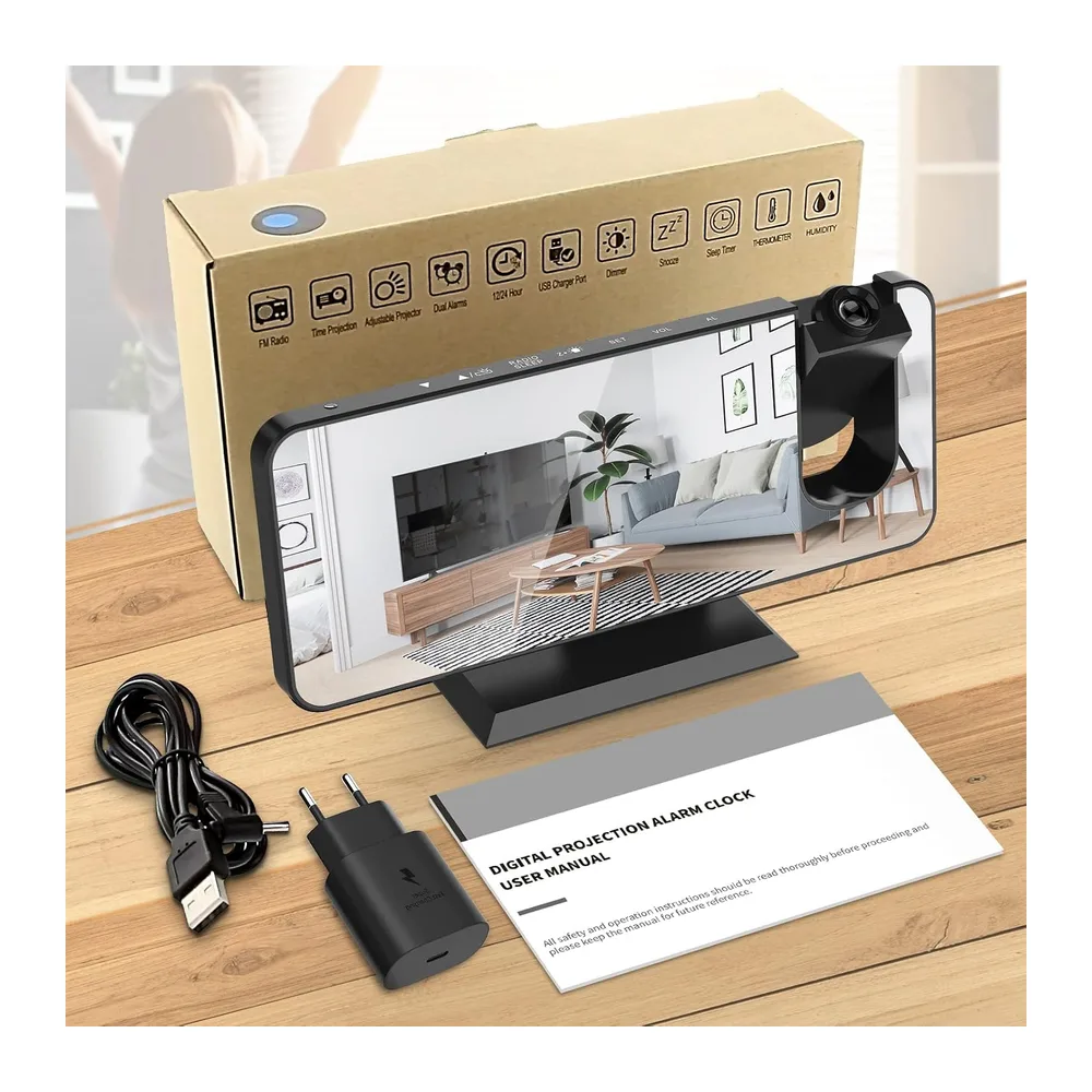 TAKRINK Radio Reveil Projecteur Plafond 180° FM Alarmes Snooze Luminosité | Réglage Facile, 70 Stations FM, Minuterie, R