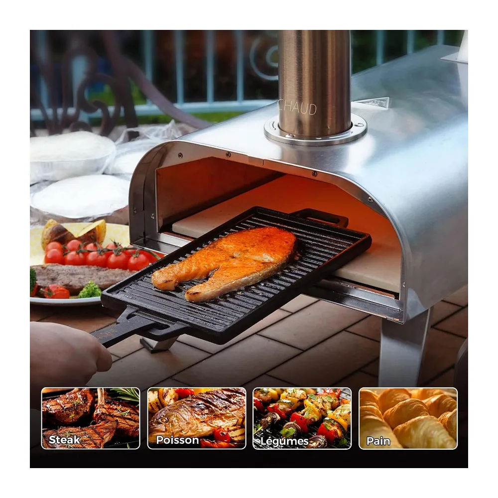 BIG HORN OUTDOORS Four à pizza à granulés de bois de 30,5 cm - Four à pizza au feu de bois - Portable - En acier inoxyda