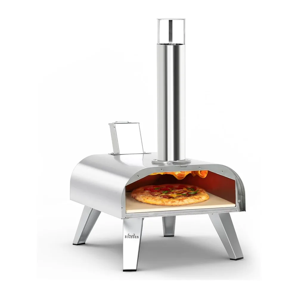 BIG HORN OUTDOORS Four à pizza à granulés de bois de 30,5 cm - Four à pizza au feu de bois - Portable - En acier inoxyda