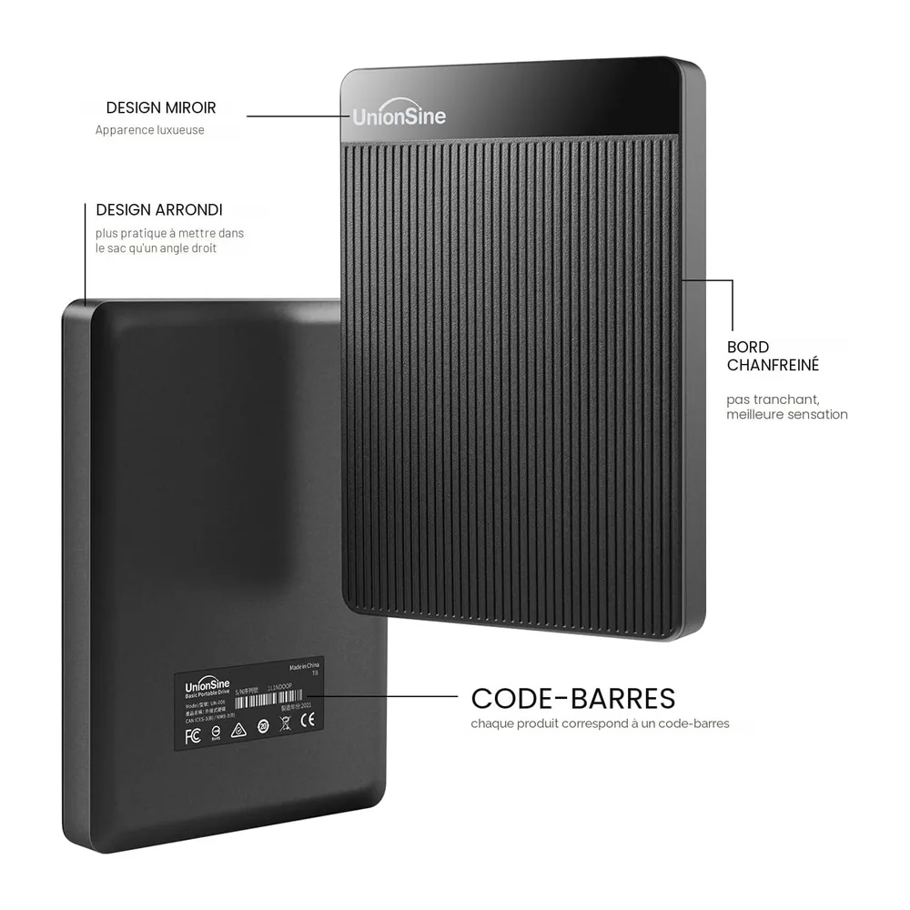 UnionSine Disque Dur Externe Portable 500Go Ultra-Mince 2.5" USB 3.0, SATA | Stockage HDD pour PC, Mac, Ordinateur de Bu