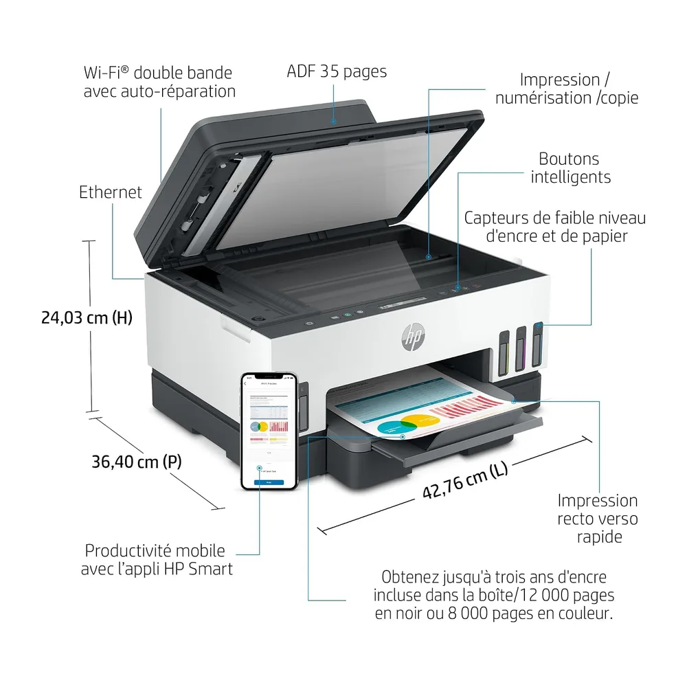 HP Smart Tank 7005, 28B54A, Imprimante Multifonction Couleur, Réservoir d'encre à Haut Volume d'impression, Jusqu'à 1200