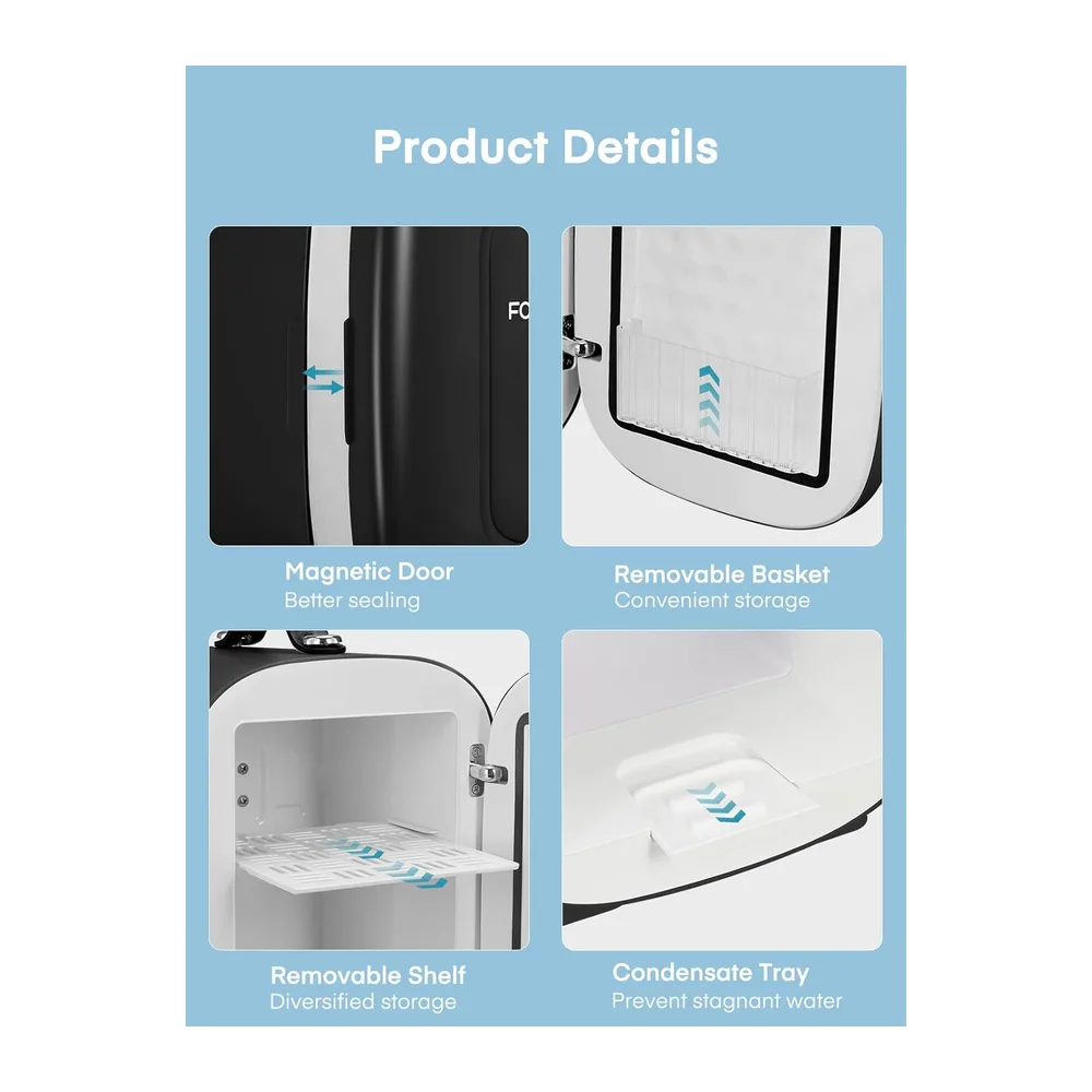 FOHERE Mini Frigo de Chambre 5 Litres/ 6 Canettes, Petit Frigo Thermoélectrique CA/CC, Cosmetique, Mini Réfrigérateurs p