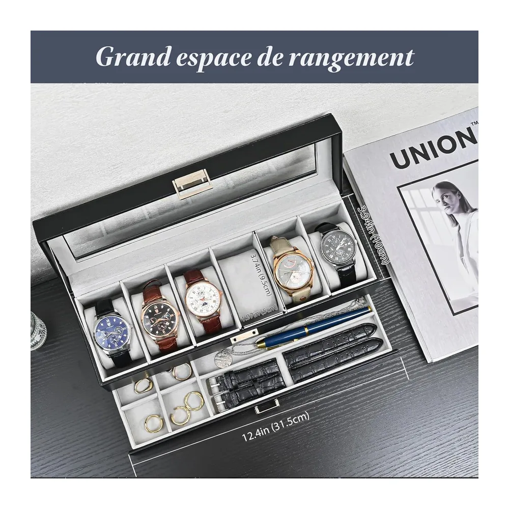 ProCase Boîte à Montres 2 Niveaux, 6 Emplacements avec Tiroir