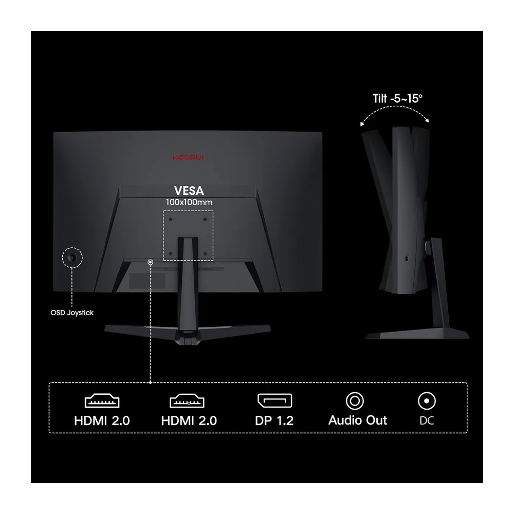 KOORUI 24 Ecran PC Gamer Incurvé 180Hz MPRT 1ms 24E6CA | écran Gaming 1500R, Moniteur Full HD VA 3000：1, Adaptive Sync V