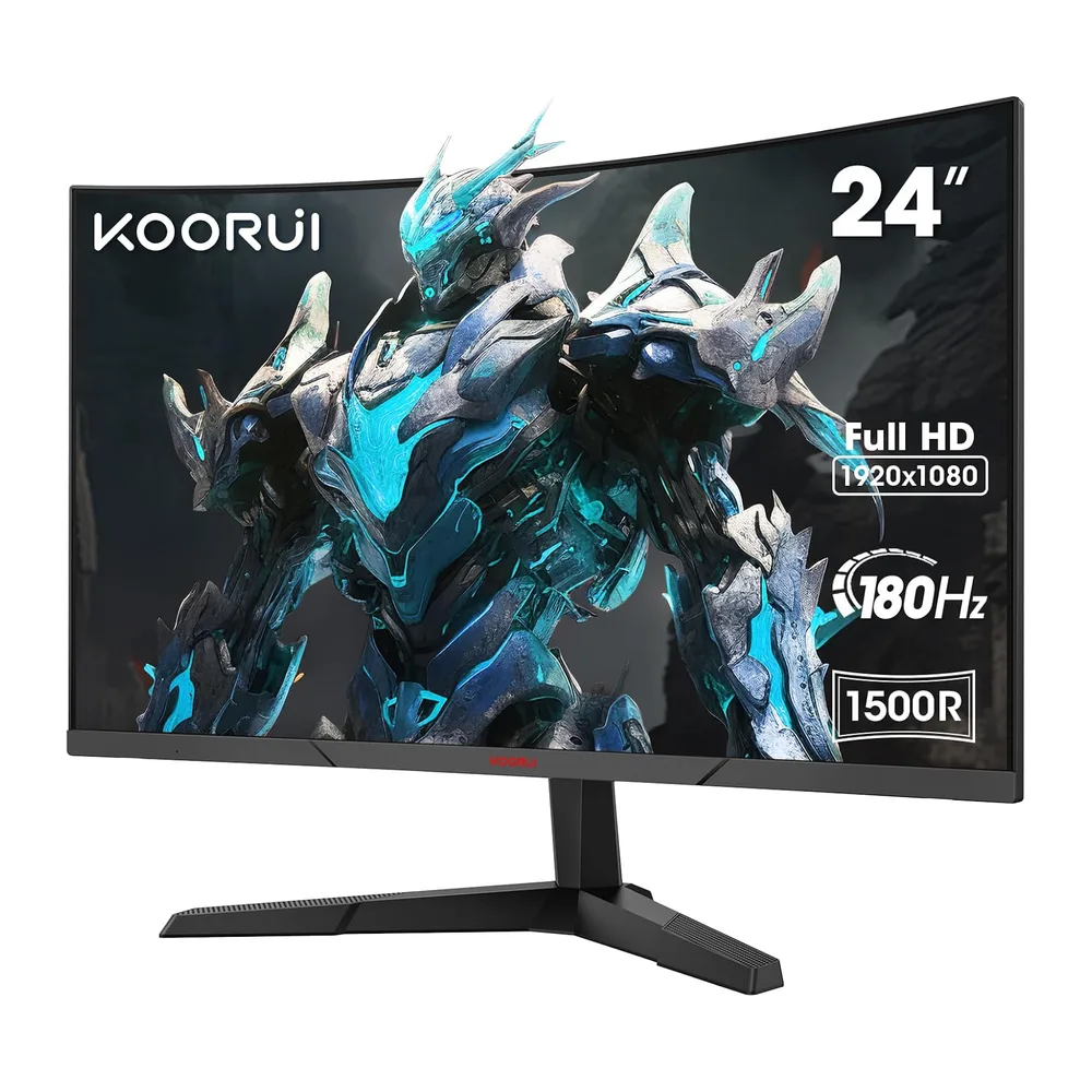 KOORUI 24 Ecran PC Gamer Incurvé 180Hz MPRT 1ms 24E6CA | écran Gaming 1500R, Moniteur Full HD VA 3000：1, Adaptive Sync V