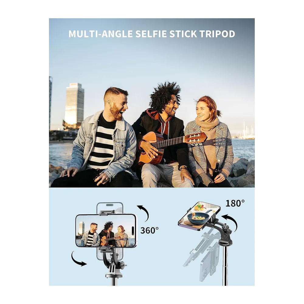 163.5CM Perche à Selfie, Trépied Smartphone, Extensible Selfie Stick Trépied de Téléphone avec Télécommandeet Support po