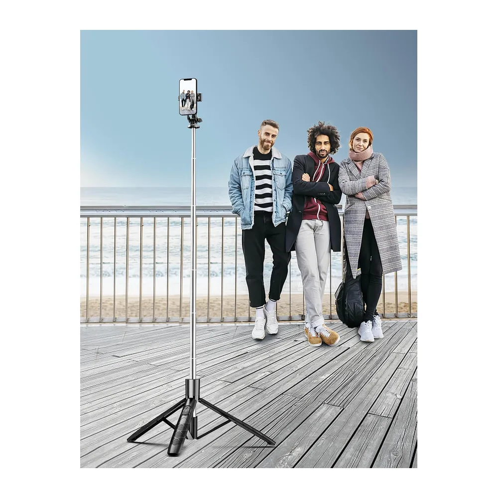 163.5CM Perche à Selfie, Trépied Smartphone, Extensible Selfie Stick Trépied de Téléphone avec Télécommandeet Support po