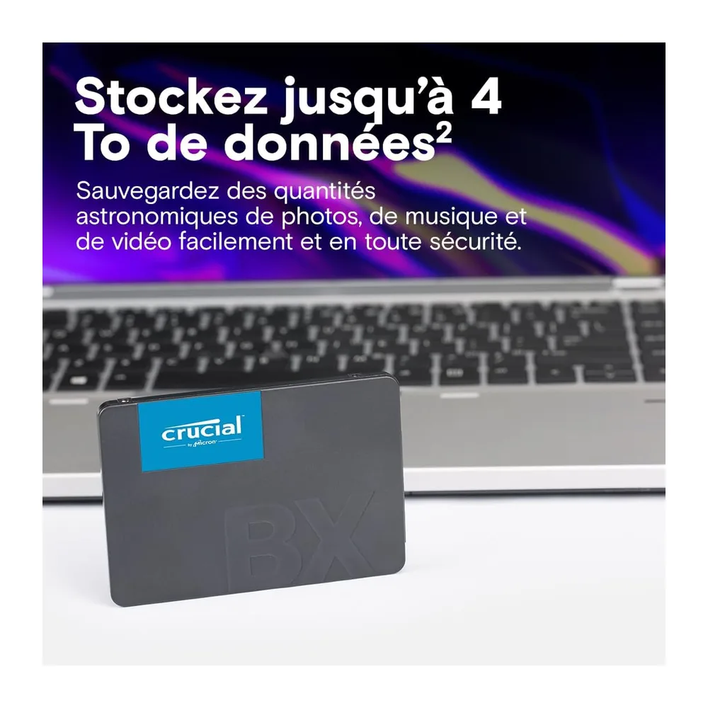 Crucial BX500 SATA SSD 1To2.5 Interne, jusqu'à 540MB/s, Compatible avec Ordinateur Portable et de Bureau (PC), 3D NAND, 