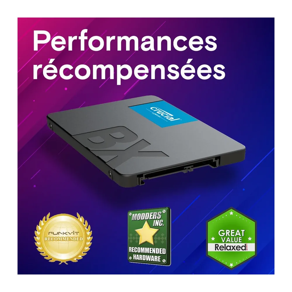 Crucial BX500 SATA SSD 1To2.5 Interne, jusqu'à 540MB/s, Compatible avec Ordinateur Portable et de Bureau (PC), 3D NAND, 