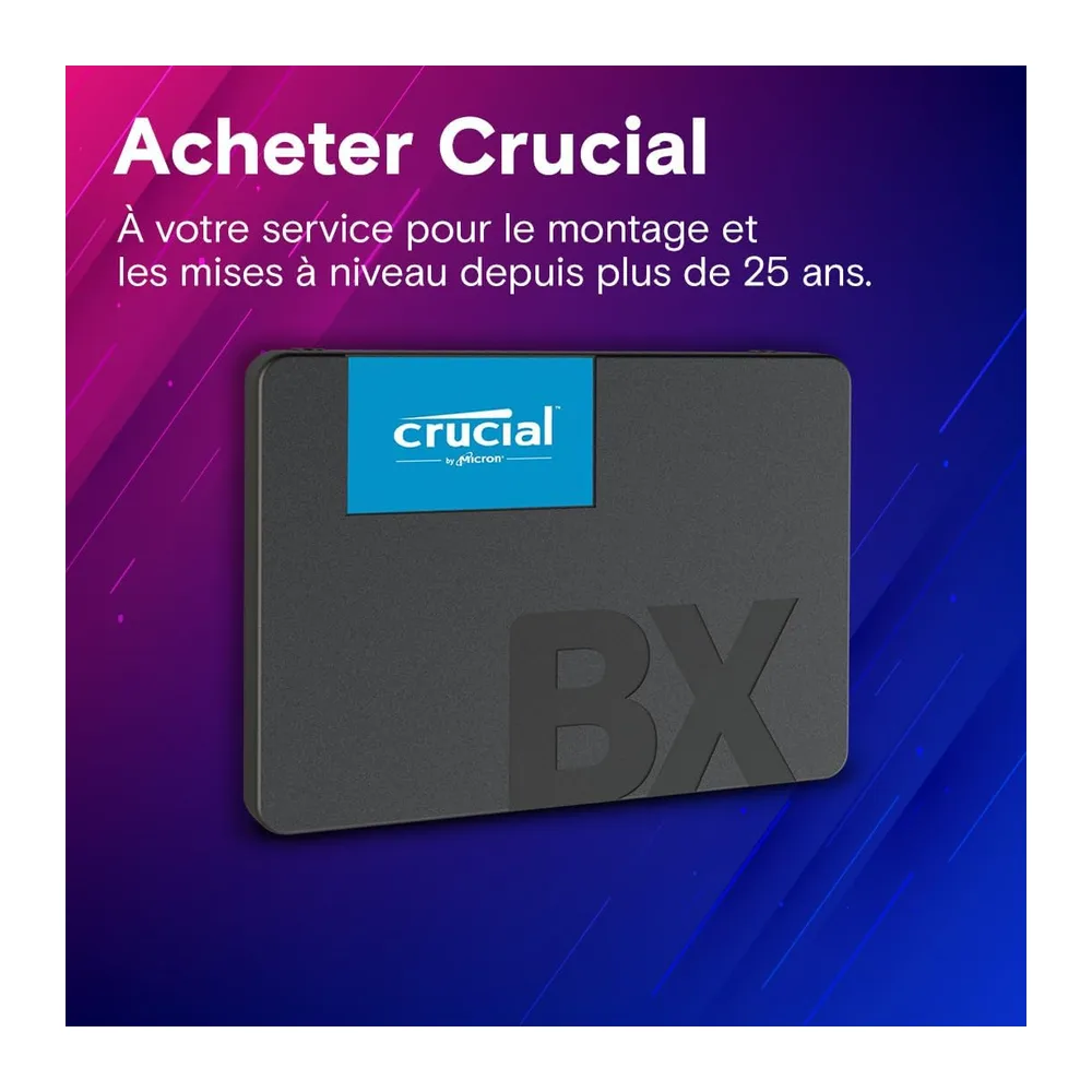 Crucial BX500 SATA SSD 1To2.5 Interne, jusqu'à 540MB/s, Compatible avec Ordinateur Portable et de Bureau (PC), 3D NAND, 