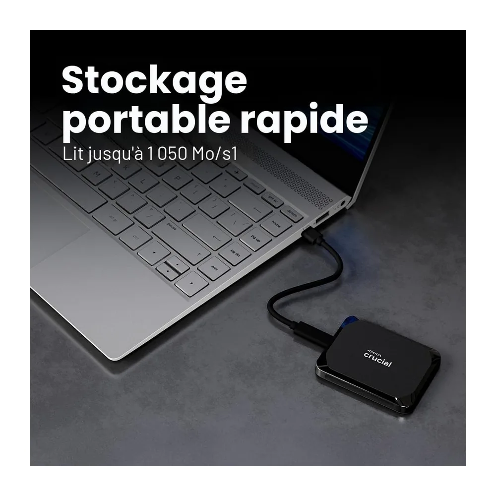 Crucial X9 1To Disque SSD Externe Portable, Jusqu’à 1050Mo/s, Compatible avec PC, Mac, PlayStation et Xbox, USB-C 3.2 - 