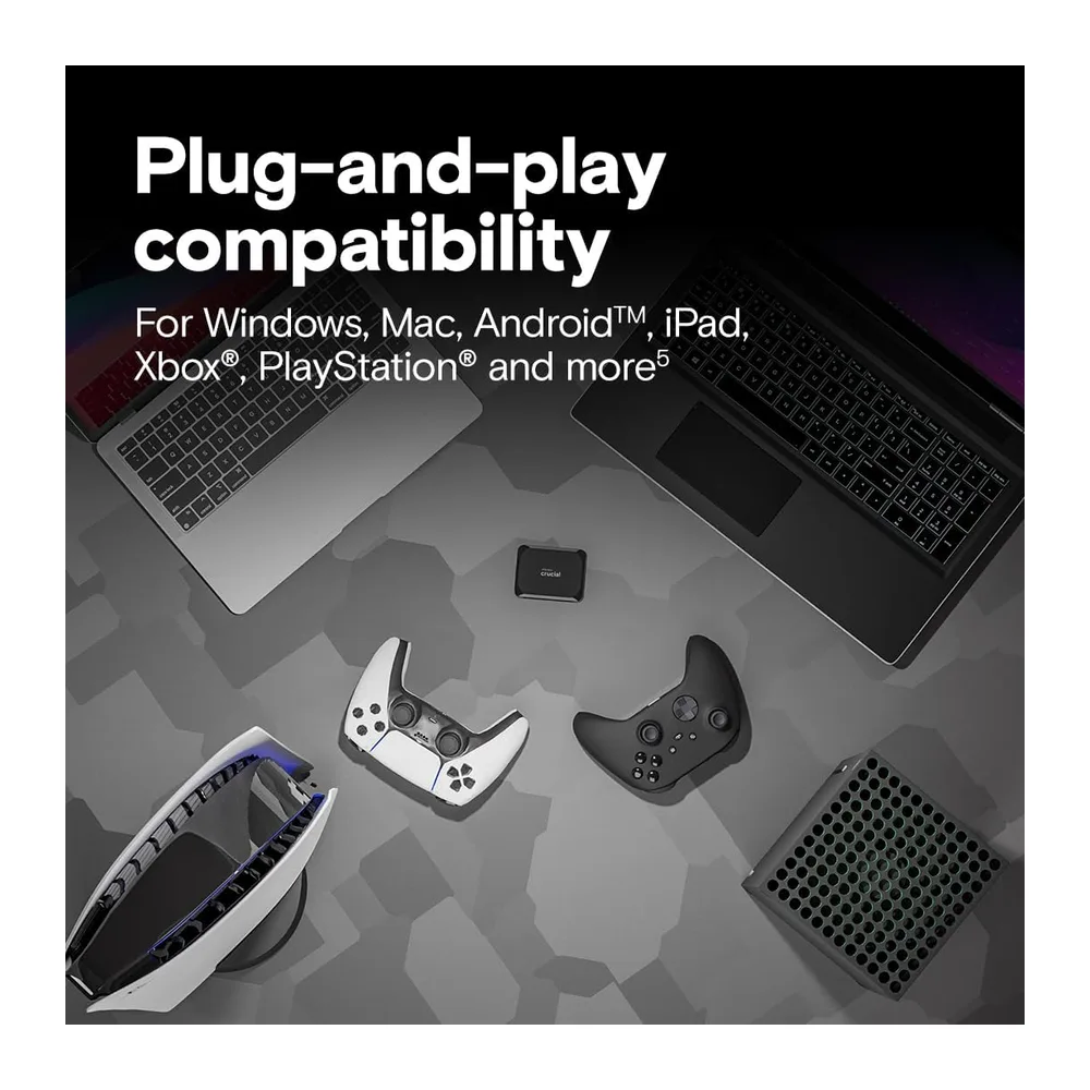 Crucial X9 1To Disque SSD Externe Portable, Jusqu’à 1050Mo/s, Compatible avec PC, Mac, PlayStation et Xbox, USB-C 3.2 - 