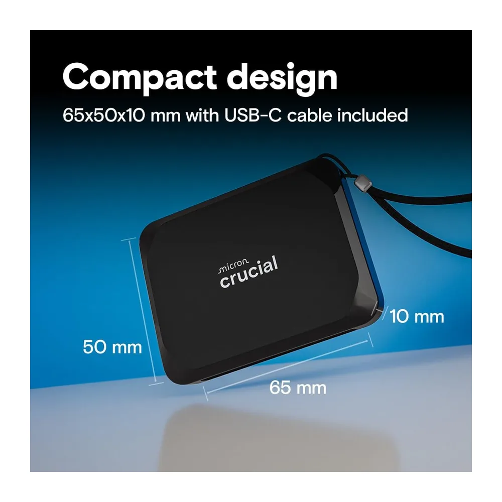 Crucial X9 1To Disque SSD Externe Portable, Jusqu’à 1050Mo/s, Compatible avec PC, Mac, PlayStation et Xbox, USB-C 3.2 - 