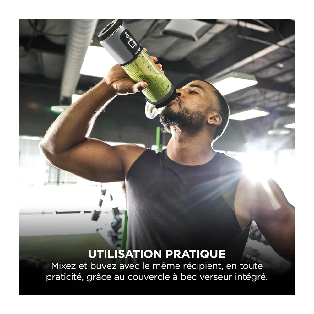 Ninja Blast Blender portable, 530 ml, couvercle résistant aux fuites et bec verseur, mini blender sans fil puissant, rec