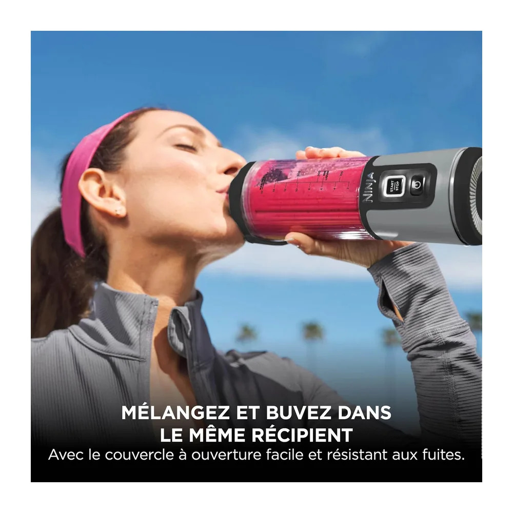 Ninja Blast Blender portable, 530 ml, couvercle résistant aux fuites et bec verseur, mini blender sans fil puissant, rec