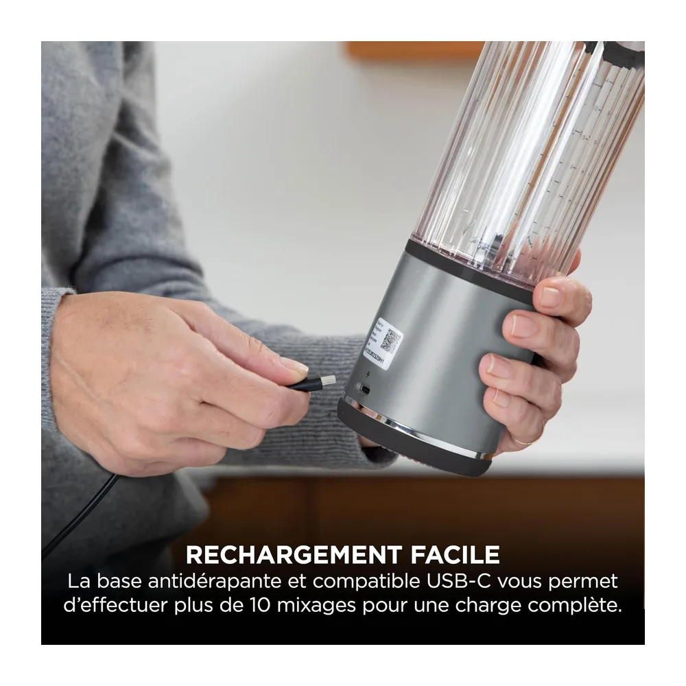 Ninja Blast Blender portable, 530 ml, couvercle résistant aux fuites et bec verseur, mini blender sans fil puissant, rec