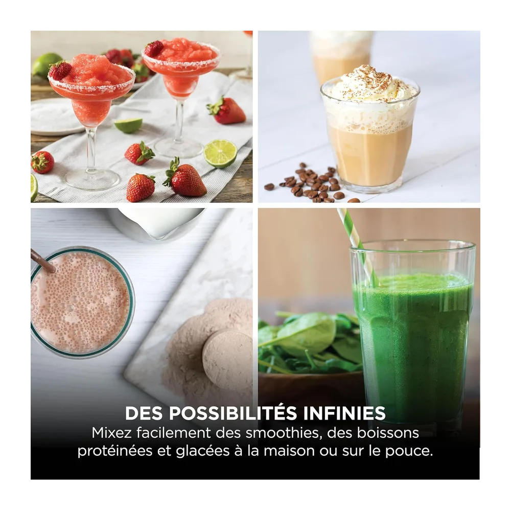 Ninja Blast Blender portable, 530 ml, couvercle résistant aux fuites et bec verseur, mini blender sans fil puissant, rec