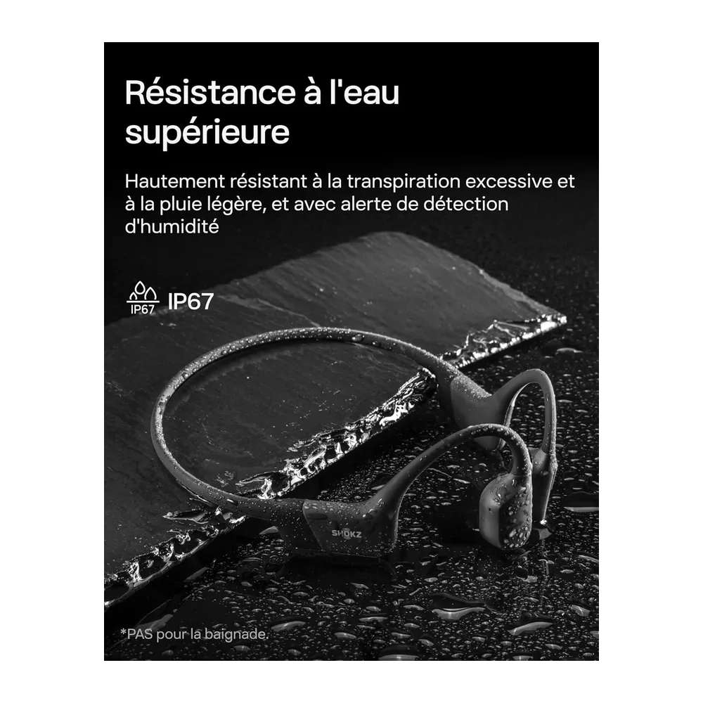 SHOKZ Casque à Conduction osseuse, 8 h d’autonomie - Noir | bluetooth oreilles libres pour le sport avec microphone, san