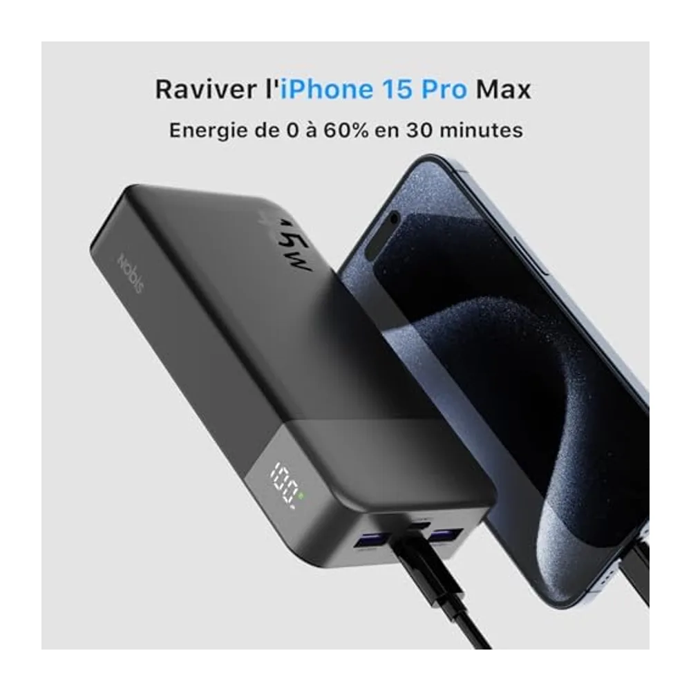 Nobis Batterie Externe 20000mAh Power Bank 45W Chargeur Externe Portable