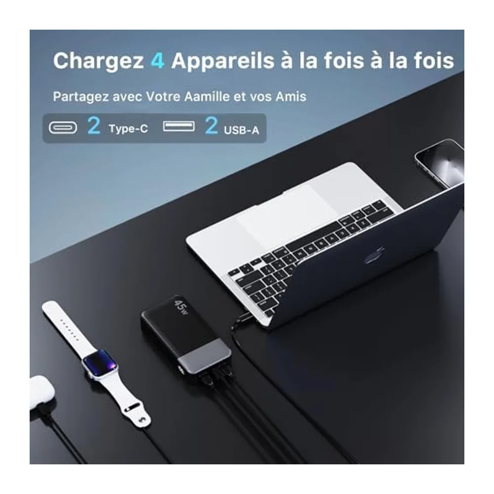 Nobis Batterie Externe 20000mAh Power Bank 45W Chargeur Externe Portable