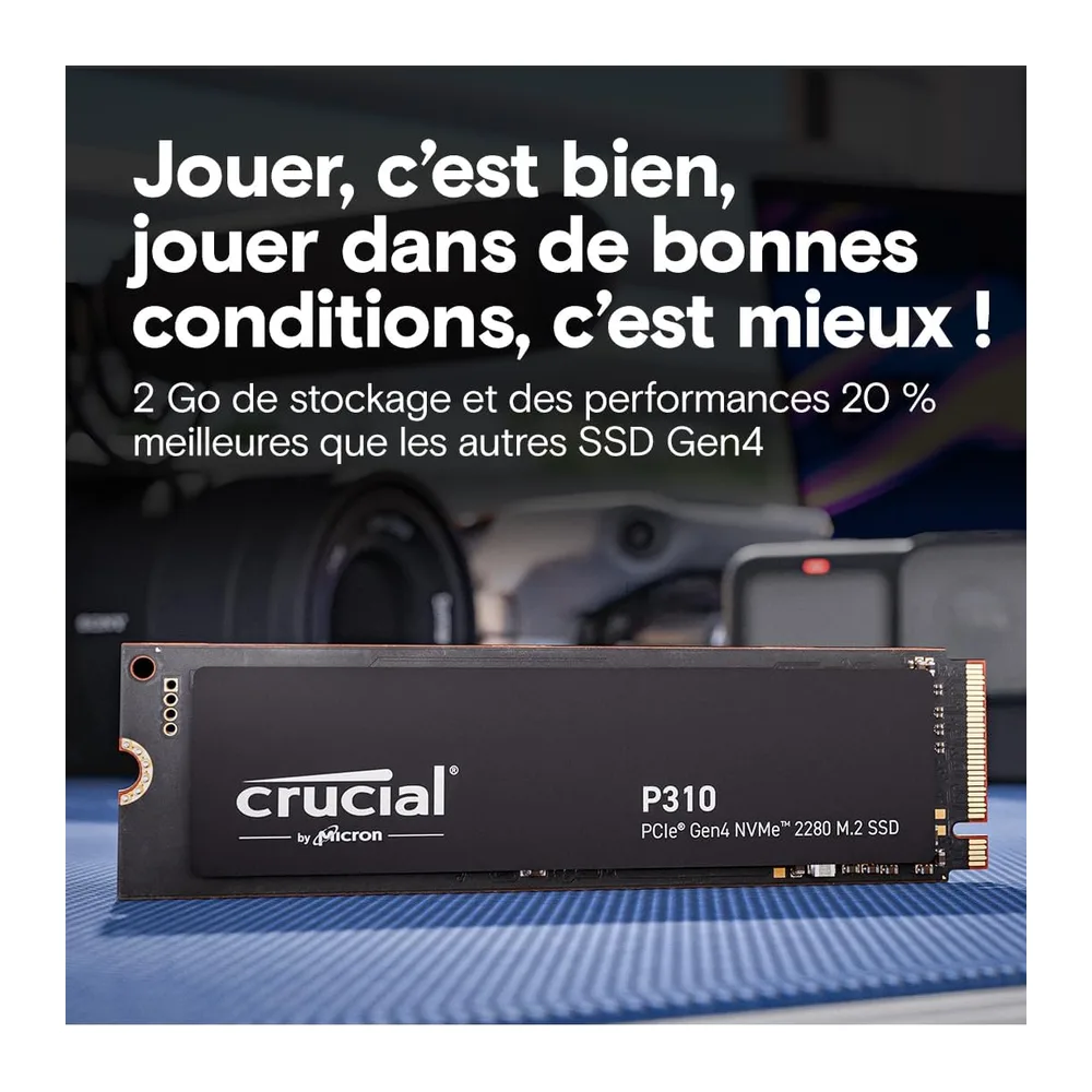 Crucial P310 SSD 1To PCIe Gen4 NVMe M.2 2280, Jusqu’à 7.100 Mo/s, Compatible avec Ordinateur Portable et de Bureau et Co