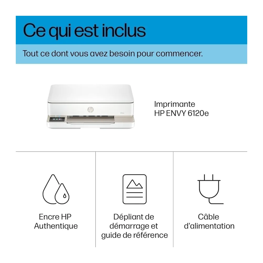 HP Envy 6120e, Imprimante Multifonction, Jet d'encre, A4, Couleur, Impression Recto Verso Automatique, Jusqu'à 10 ppm, W