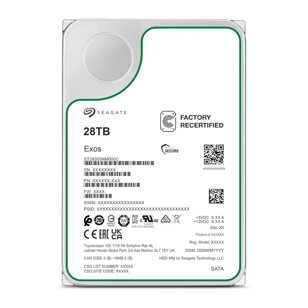 Seagate Exos 28To Serveur Interne Disque dur ST28000NM000C 3.5" HDD SATA 6 Gb/s 7200 tr/min 512 Mo de cache (Recondition