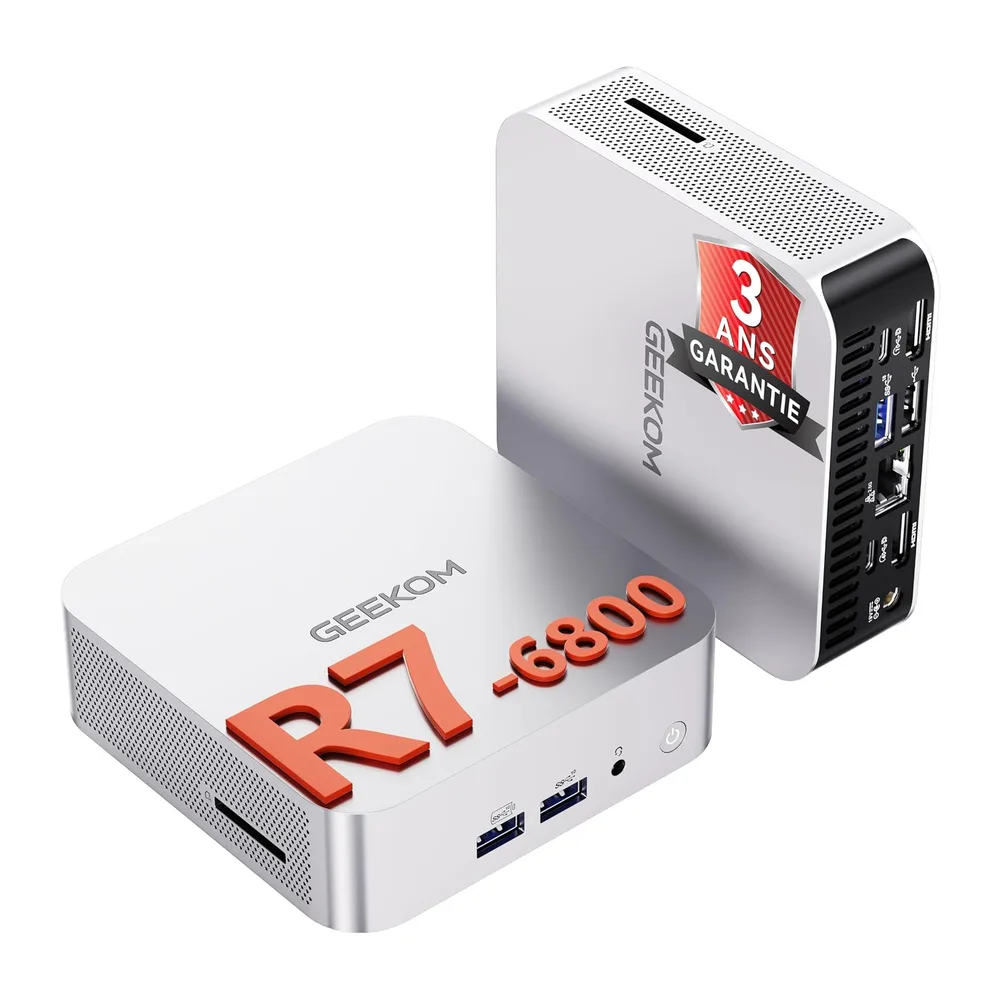 GEEKOM A6 Business Mini PC avec AMD Ryzen 7 6800H, 16Go DDR5 RAM(Évolutif) | 1To SSD, Radeon 680M, Lecteur SD, USB-C,4 é