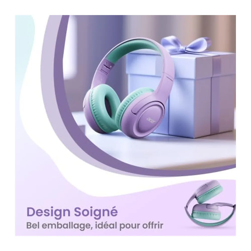 Acer Casque Audio Enfant Filaire, Volume Limité 85/94db, Pliable Réglable