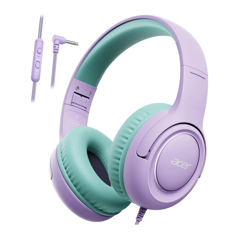 Acer Casque Audio Enfant Filaire, Volume Limité 85/94db, Pliable Réglable