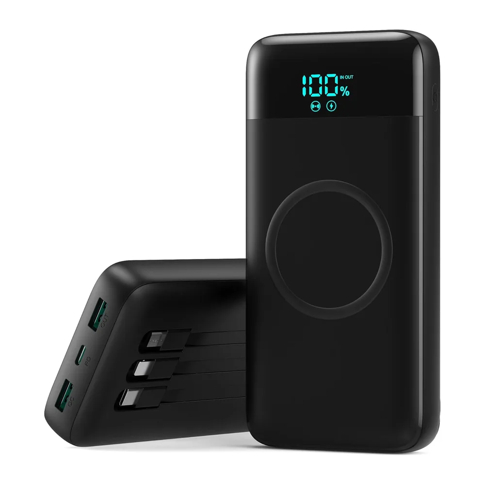 Batterie Externe sans Fil 26800mAh, 7 en 1 Powerbank Fast Charging avec 3 Ports et 3 câbles, 25W PD3.0+QC4.0 Chargeur Ex