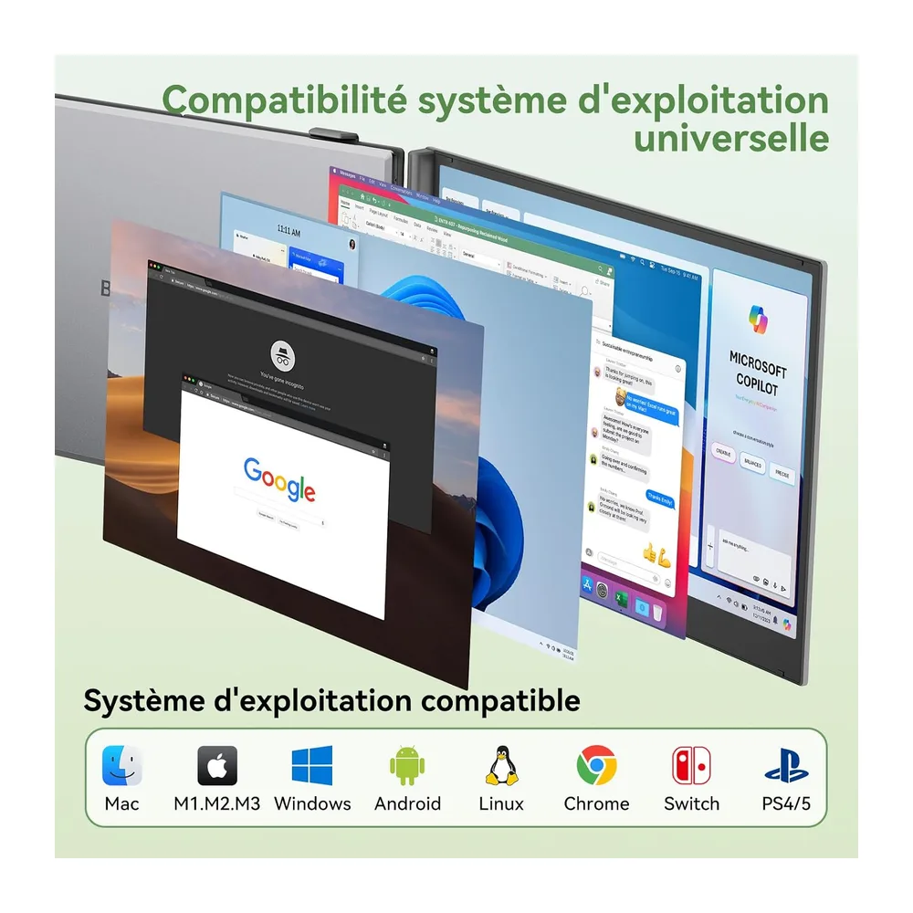 Blackview DCM8 15,6" Ecran PC Portable, 16:10 100% sRGB, 1200P FHD IPS, TÜV, Double Ecran PC Portable avec 13"–17,3", Pl