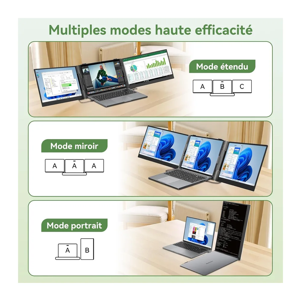 Blackview DCM8 15,6" Ecran PC Portable, 16:10 100% sRGB, 1200P FHD IPS, TÜV, Double Ecran PC Portable avec 13"–17,3", Pl