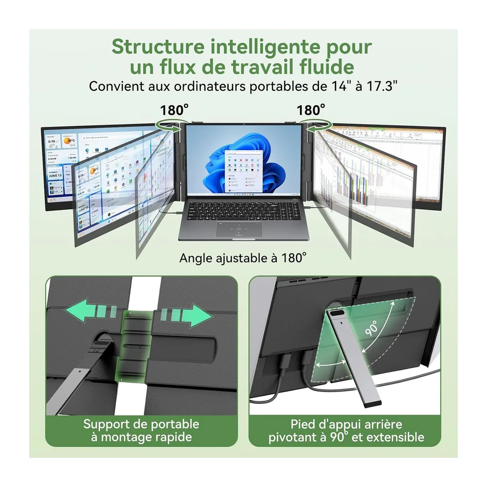 Blackview DCM8 15,6" Ecran PC Portable, 16:10 100% sRGB, 1200P FHD IPS, TÜV, Double Ecran PC Portable avec 13"–17,3", Pl