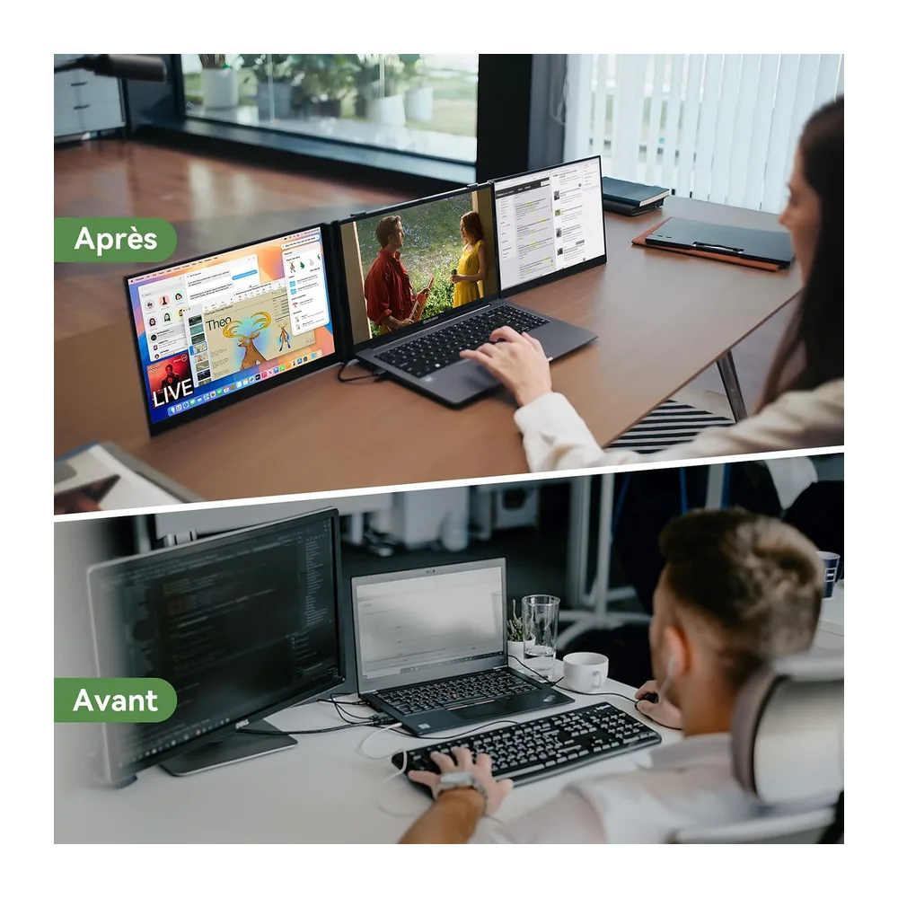 Blackview DCM8 15,6" Ecran PC Portable, 16:10 100% sRGB, 1200P FHD IPS, TÜV, Double Ecran PC Portable avec 13"–17,3", Pl