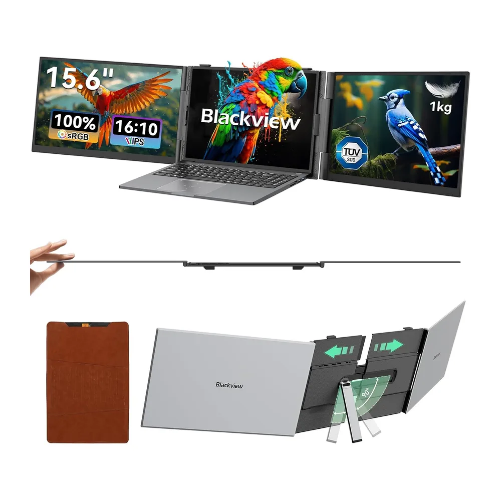 Blackview DCM8 15,6" Ecran PC Portable, 16:10 100% sRGB, 1200P FHD IPS, TÜV, Double Ecran PC Portable avec 13"–17,3", Pl